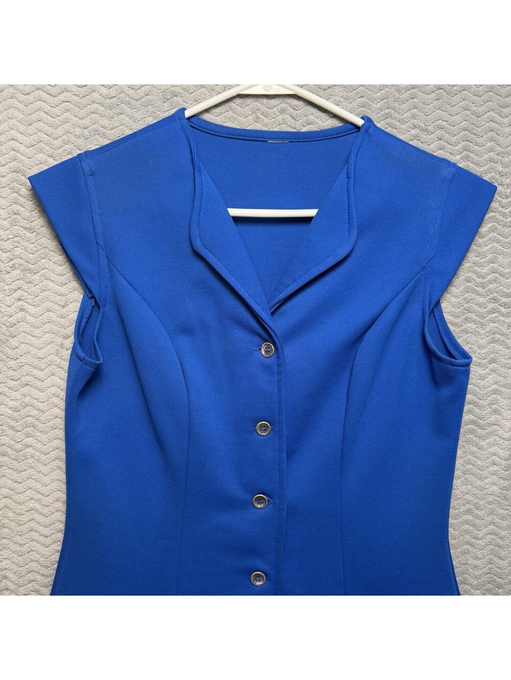 Vintage Dress 1960s 1970s Royal Blue A-Line Retro Fit Flare No Size Tag - Picture 2 of 6